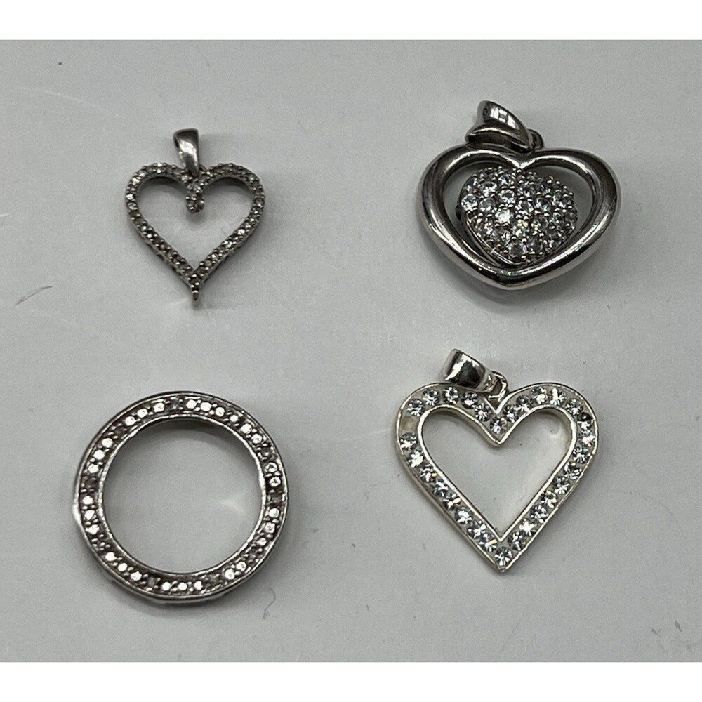 Lot of 4 925 Sterling Silver Pendants Hearts Circle With CZ/Black CZ Mixed Lot